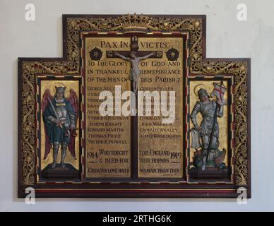 Das Kriegsdenkmal in St. Peter`s Church, Higham on the Hill, Leicestershire, England, Großbritannien Stockfoto